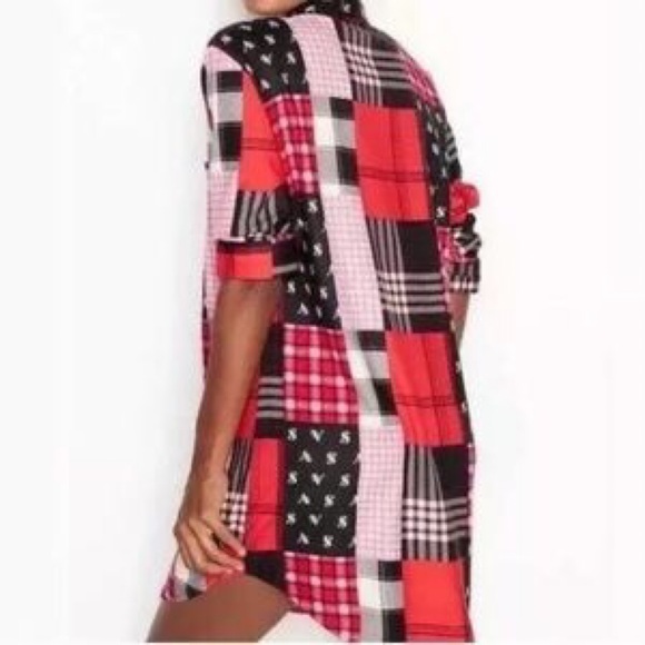 Victoria’s Secret Flannel Sleep Shirt Red Patch - Picture 3 of 6